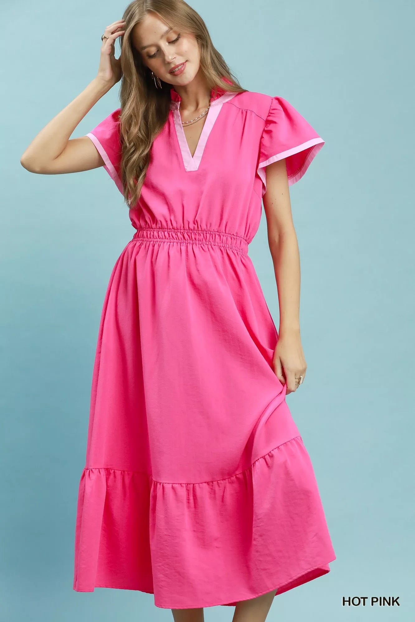 umgee hot pink dress Springtime Long Dress Pink by Umgee S / Cream/Pink