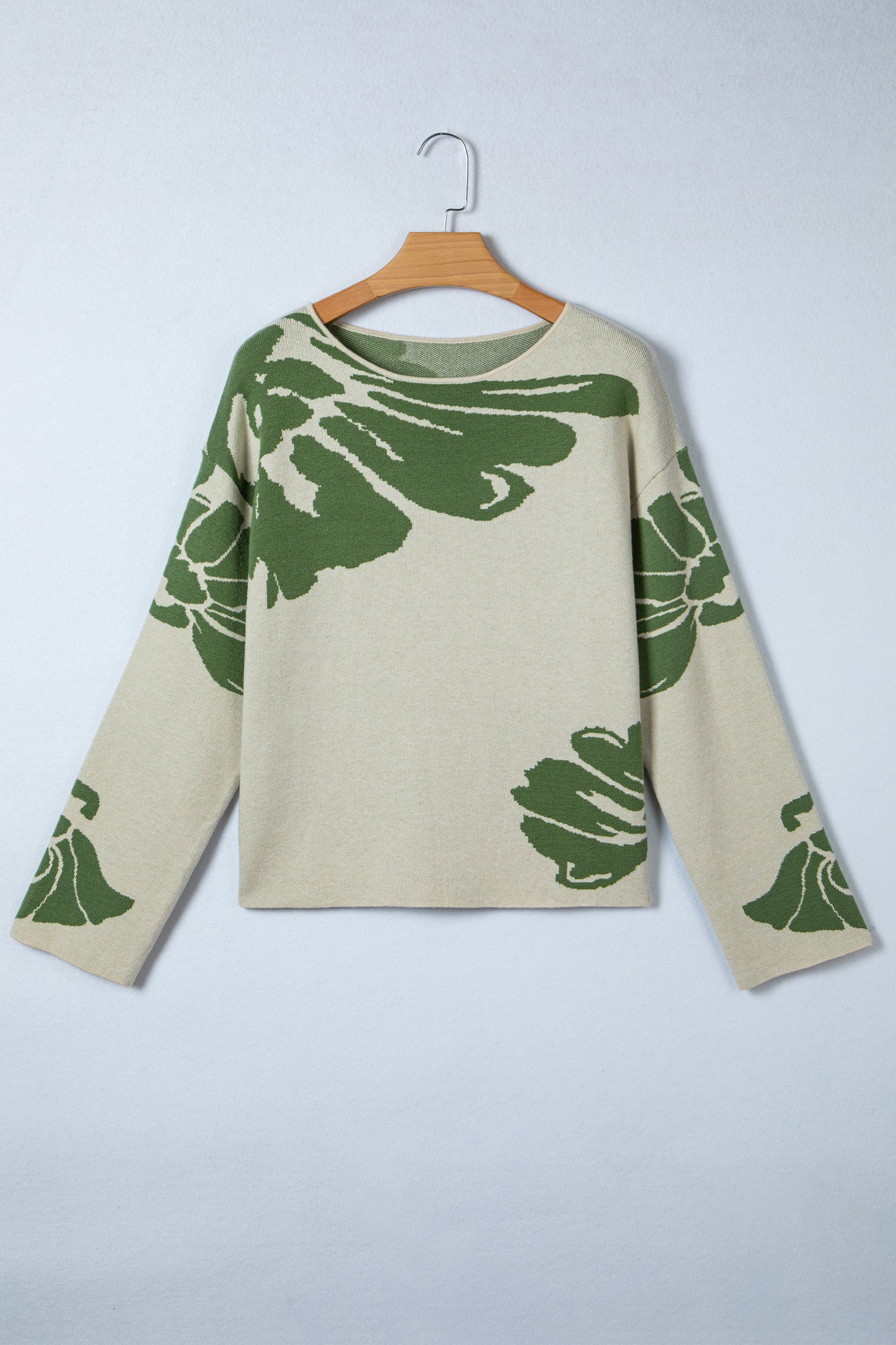 Green Bold Flower Pattern Wide Sleeve Baggy Sweater-TOPS / DRESSES-[Adult]-[Female]-2022 Online Blue Zone Planet
