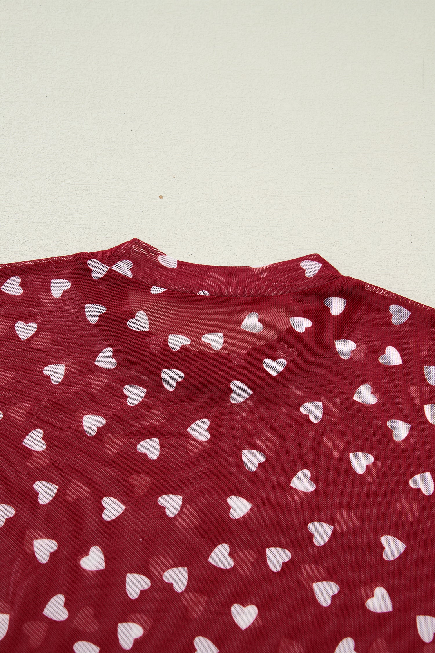 Racing Red Allover Heart Print Mesh Short Sleeve Top-Tops/Tops & Tees-[Adult]-[Female]-2022 Online Blue Zone Planet