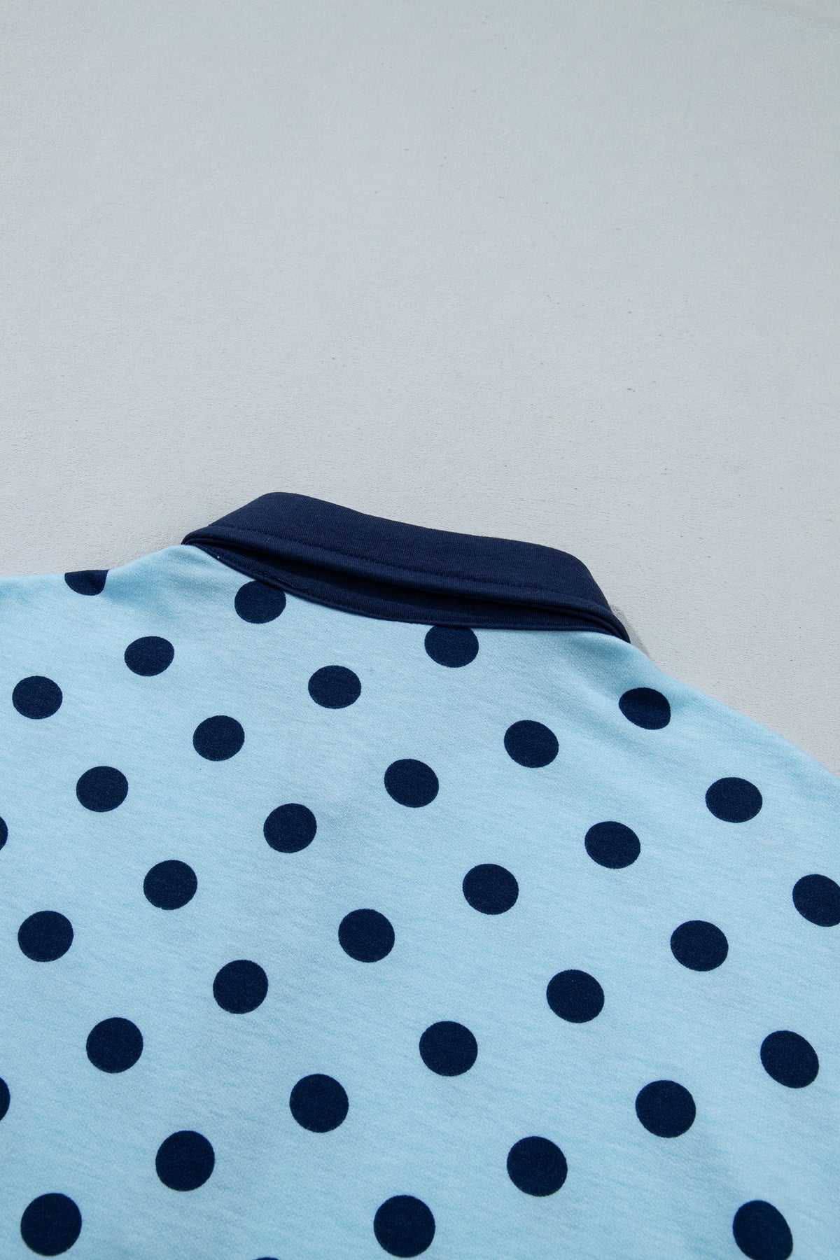 Sky Blue Polka Dot Drop Shoulder Polo Loose Pullover Patch Pocket Casual Shorts Set-Two Piece Sets/Short Sets-[Adult]-[Female]-2022 Online Blue Zone Planet