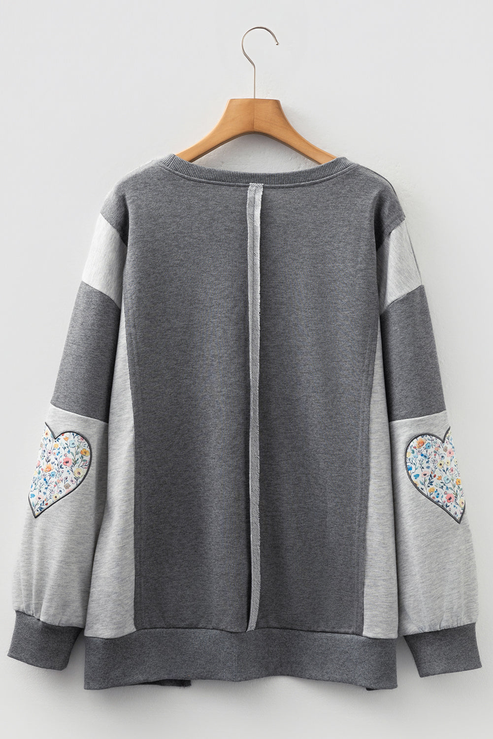 Dark Grey Floral LOVE Graphic Patchwork Uneven Hem Sweatshirt-Sweatshirts & Hoodies-[Adult]-[Female]-2022 Online Blue Zone Planet