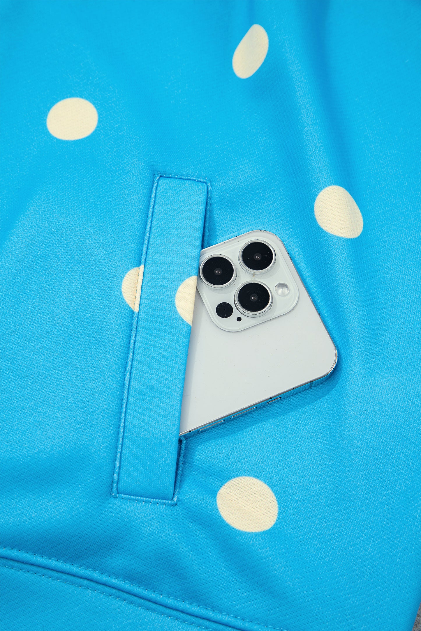 Blue Polka Dot Hooded Drawstring Long Sleeve Plus Size Set-Tops / Dresses-[Adult]-[Female]-2022 Online Blue Zone Planet