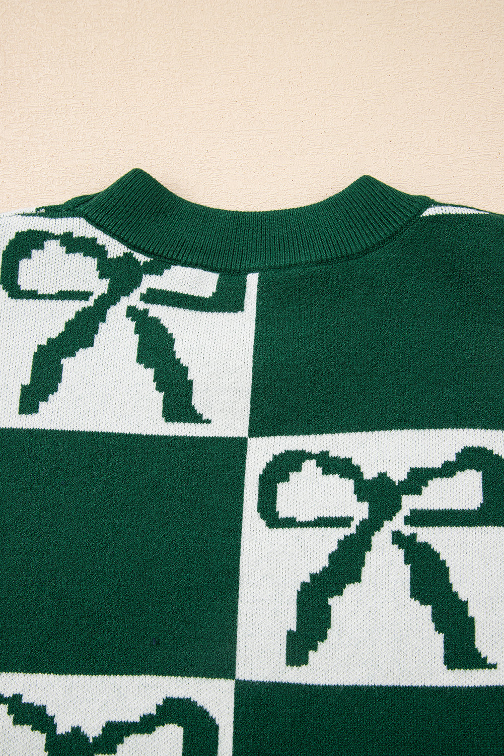 Blackish Green Checkered Bow Print Casual Sweater-TOPS / DRESSES-[Adult]-[Female]-2022 Online Blue Zone Planet