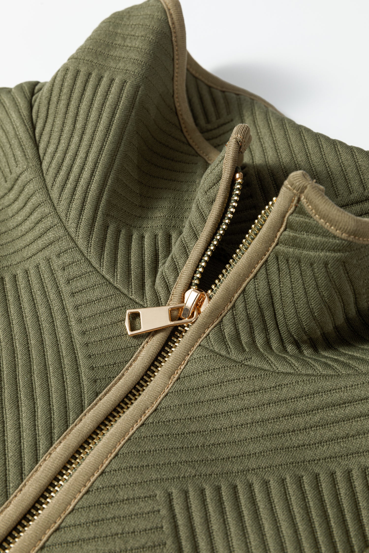 Jungle Green Plus Size Textured Contrast Trim Quarter Zip Bracelet Sleeve Mini Dress-Bracelet-[Adult]-[Female]-2022 Online Blue Zone Planet