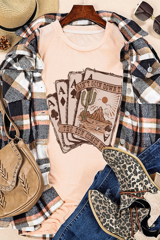 Khaki Western Poker Cards Graphic T Shirt-Graphic/Graphic Tees-[Adult]-[Female]-2022 Online Blue Zone Planet