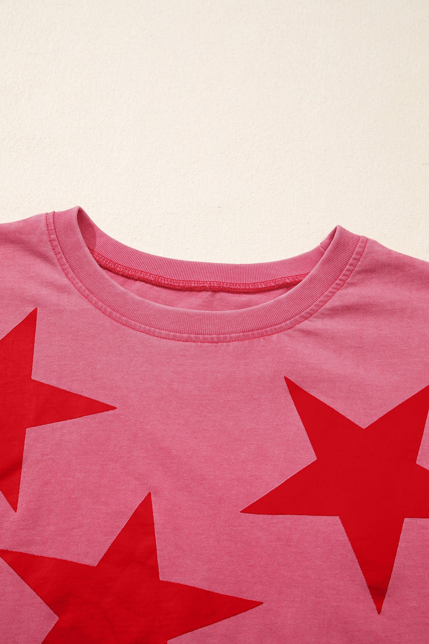 Red Independence Day Star Printed Mineral Wash T Shirt-Tops/Tops & Tees-[Adult]-[Female]-2022 Online Blue Zone Planet