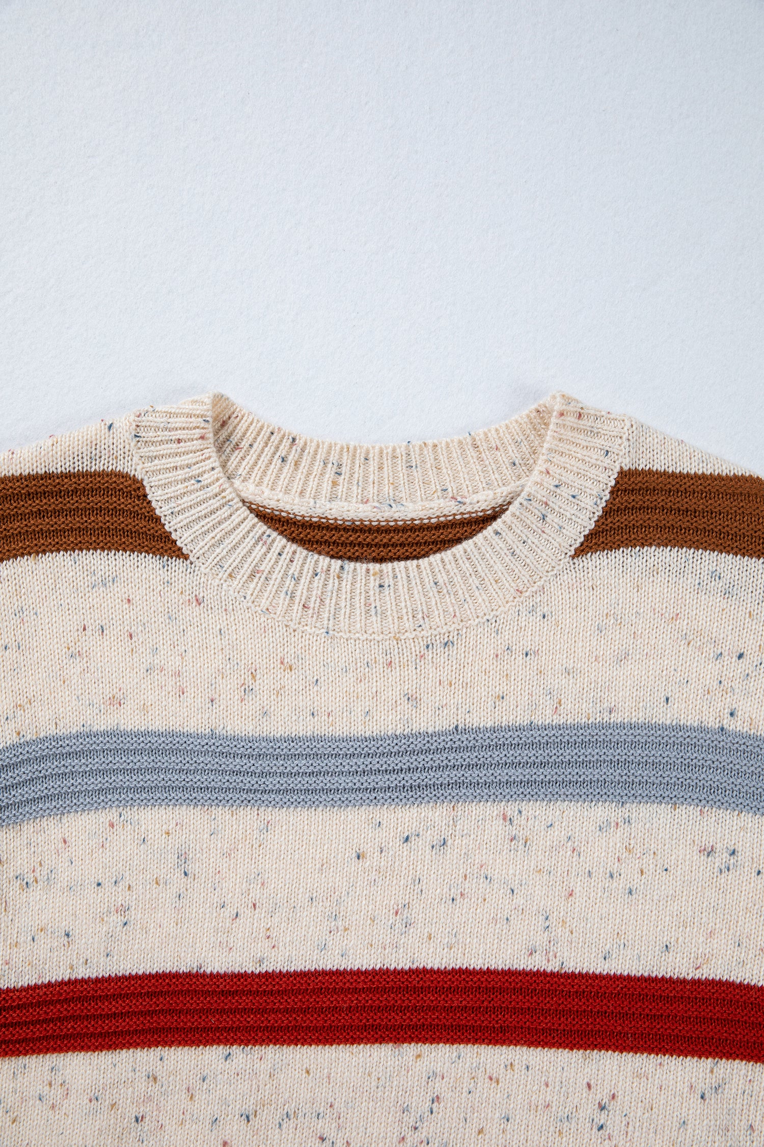 Beige Stripe Exposed Seam Drop Shoulder Heathered Knit Sweater-TOPS / DRESSES-[Adult]-[Female]-2022 Online Blue Zone Planet