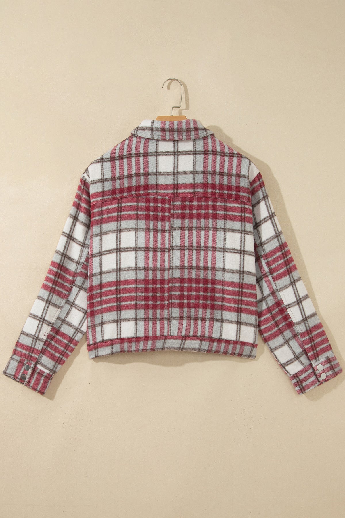 Red Plaid Flannel Metal Button Collar Long Sleeve Vintage Shift Jacket-Outerwear/Jackets-[Adult]-[Female]-2022 Online Blue Zone Planet