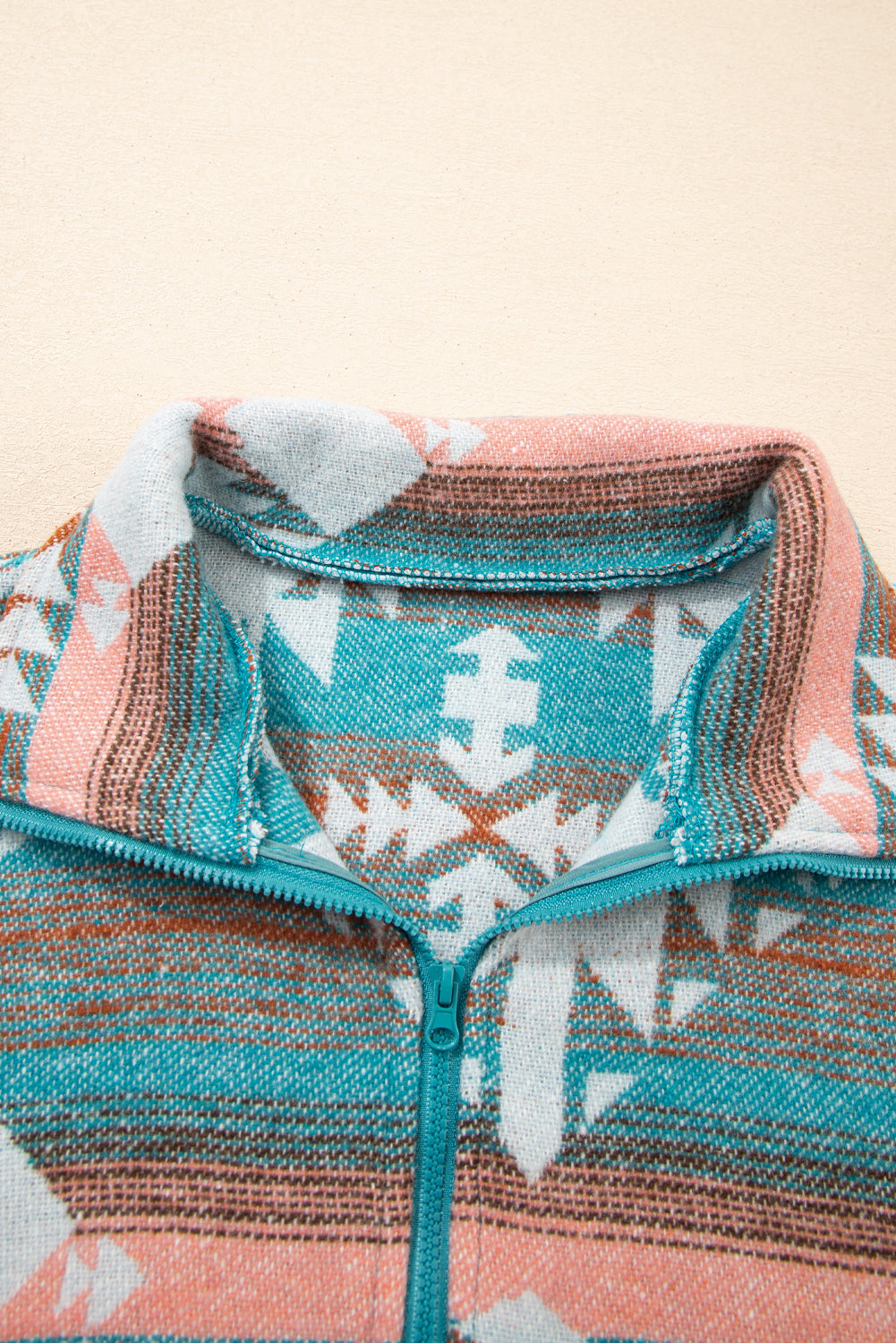 Green Quarter Zip Elastic Cuffs Aztec Sweatshirt-Tops/Sweatshirts & Hoodies-[Adult]-[Female]-2022 Online Blue Zone Planet