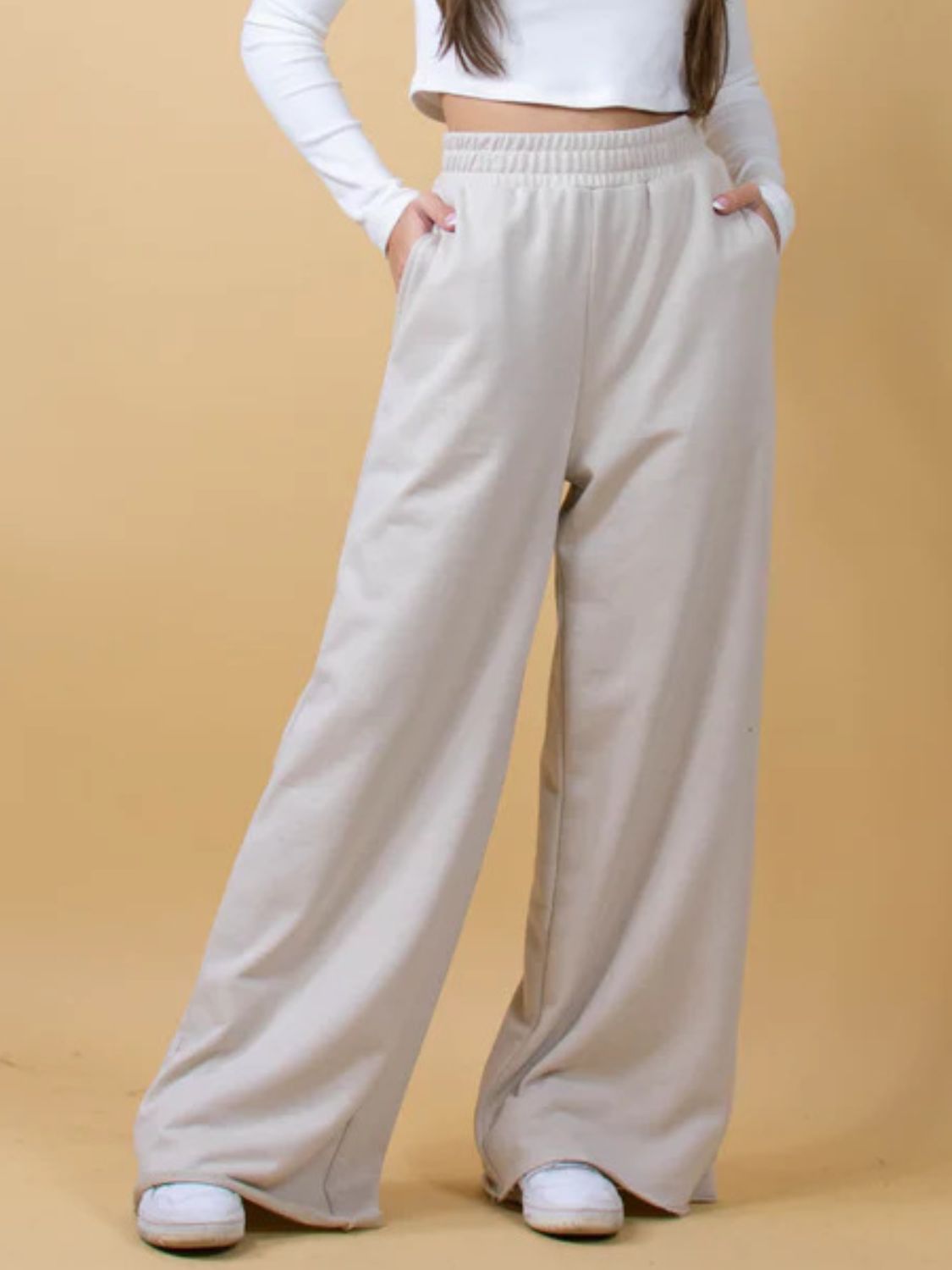 Blue Zone Planet | Elastic Waist Wide Leg Pants-BOTTOMS SIZES SMALL MEDIUM LARGE-[Adult]-[Female]-2022 Online Blue Zone Planet