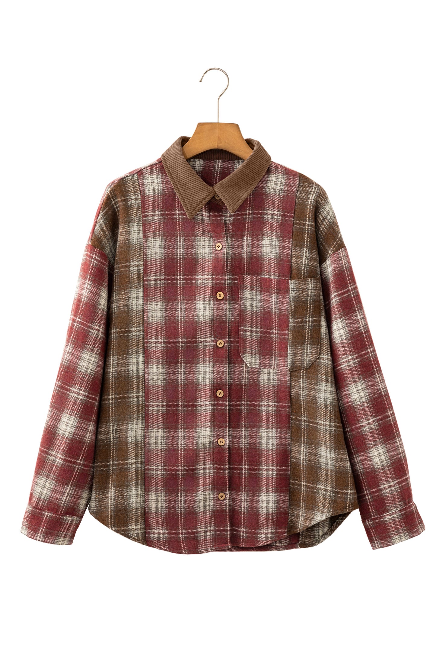 Red Contrast Plaid Long Sleeve Button Down Shirt-Tops/Blouses & Shirts-[Adult]-[Female]-2022 Online Blue Zone Planet