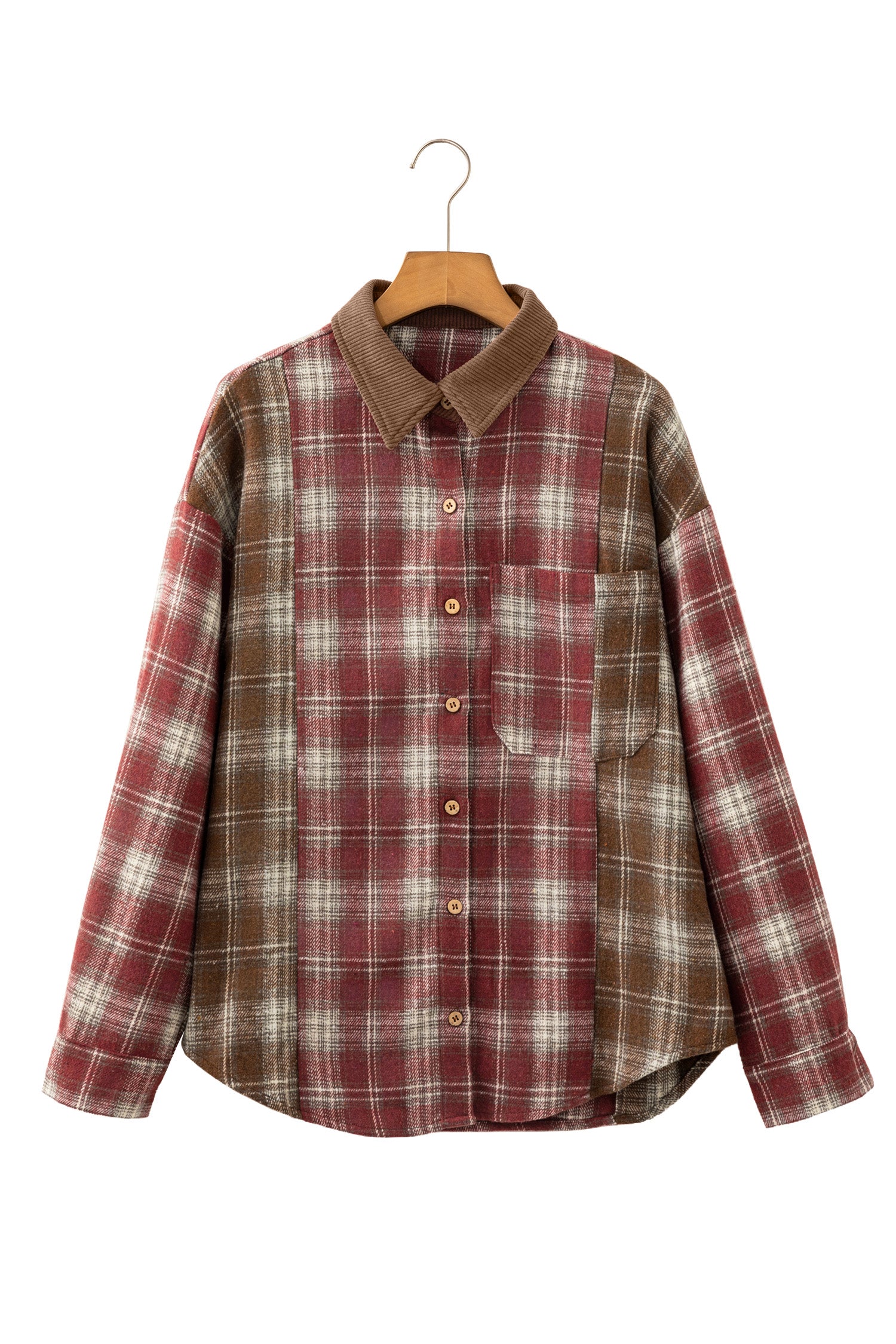 Red Contrast Plaid Long Sleeve Button Down Shirt-Tops/Blouses & Shirts-[Adult]-[Female]-2022 Online Blue Zone Planet