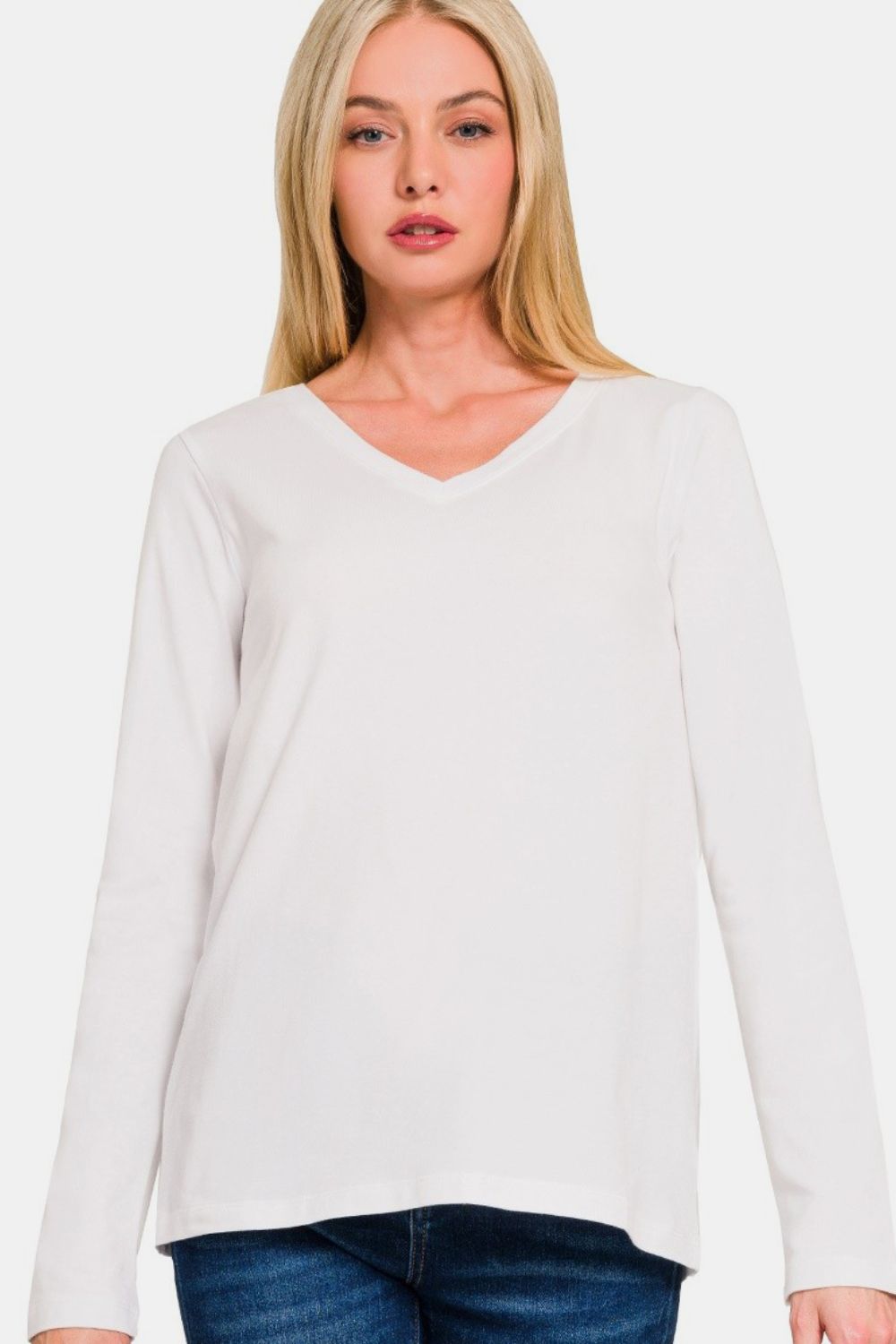 Blue Zone Planet | Zenana Full Size V-Neck Long Sleeve T-Shirt-TOPS / DRESSES-[Adult]-[Female]-2022 Online Blue Zone Planet