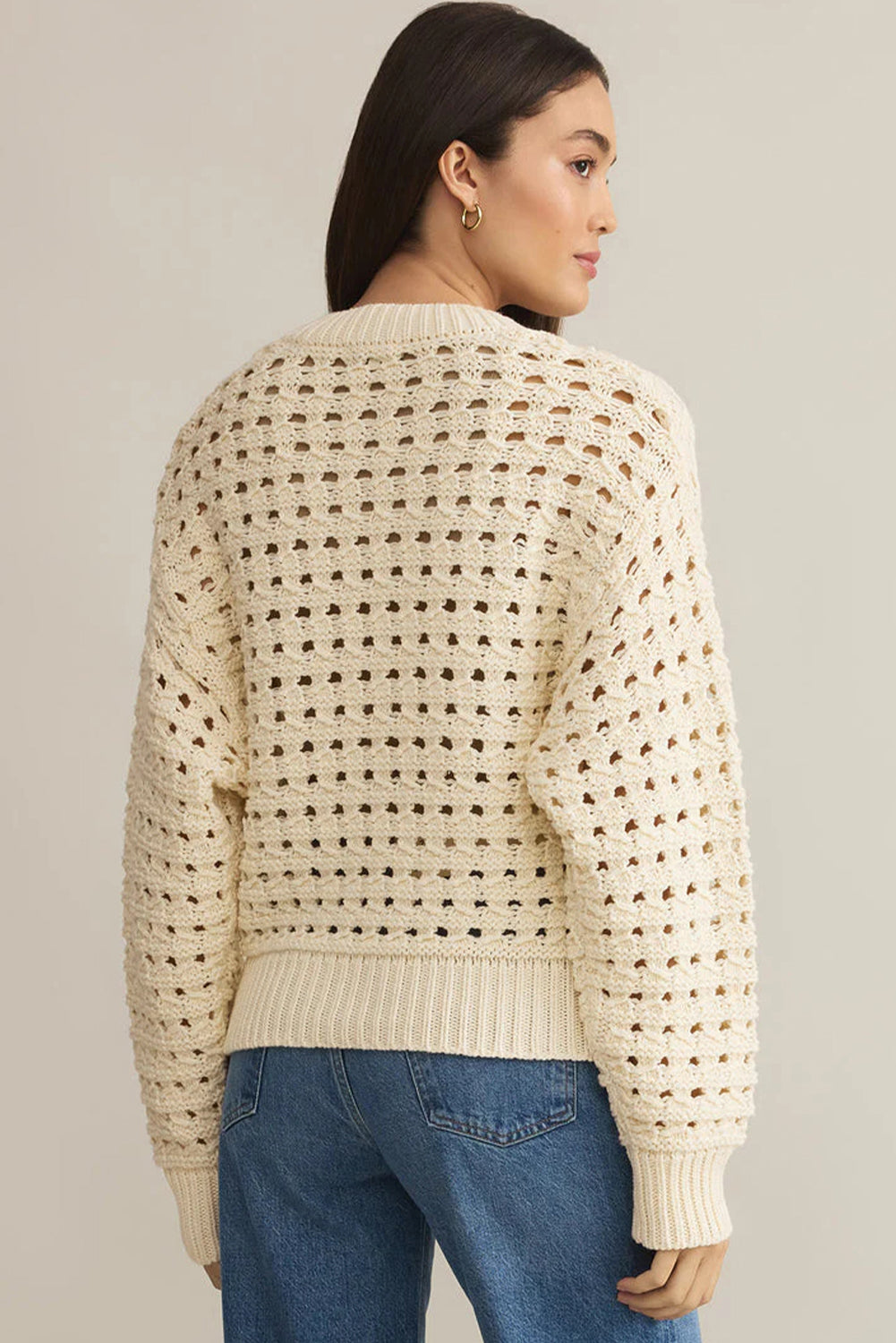 Beige Hollowed Pattern Knit Zip Up Drop Shoulder Sweater Cardigan-TOPS / DRESSES-[Adult]-[Female]-2022 Online Blue Zone Planet