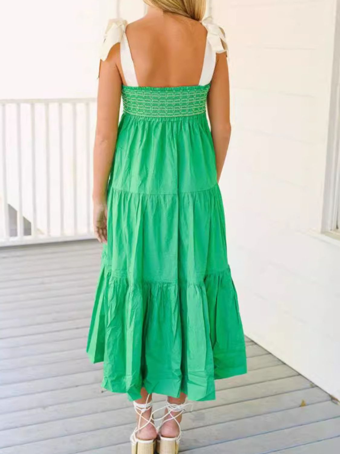 Tiered Tie Shoulder Midi Cami Dress Green / M Tiered Tie Shoulder Midi Cami Dress Green / M