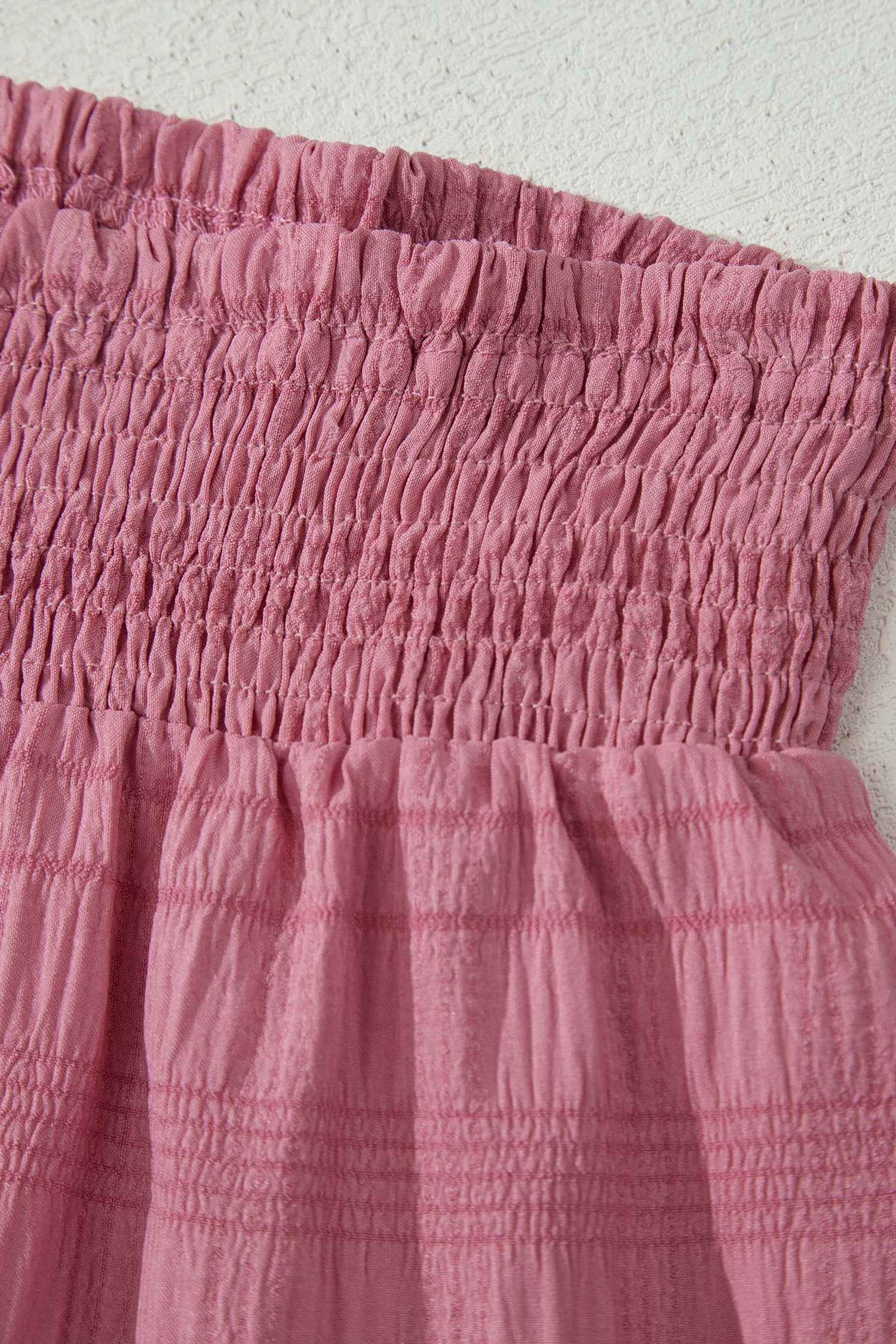 Peach Blossom Textured Square Neck Top And Shirred High Waist Shorts Set-Two Piece Sets/Short Sets-[Adult]-[Female]-2022 Online Blue Zone Planet