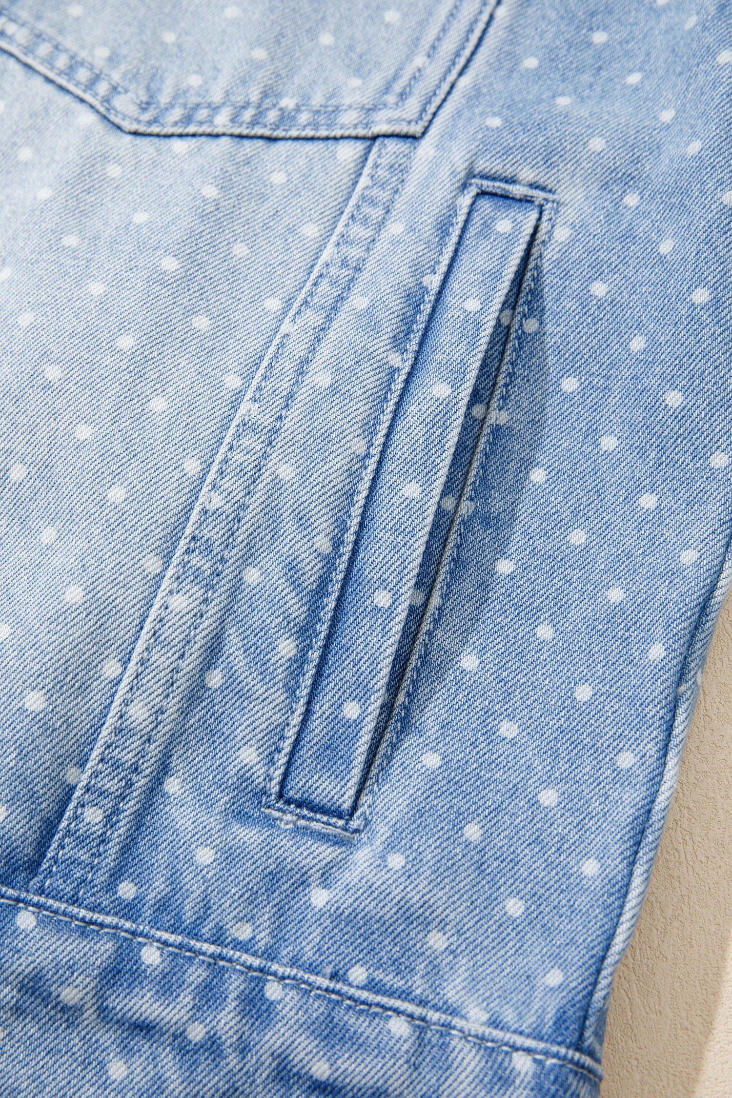 Sky Blue Polka Dot Long Sleeve Collar Pocket Casual Shift Silhouette Denim Jacket-Outerwear/Denim jackets-[Adult]-[Female]-2022 Online Blue Zone Planet