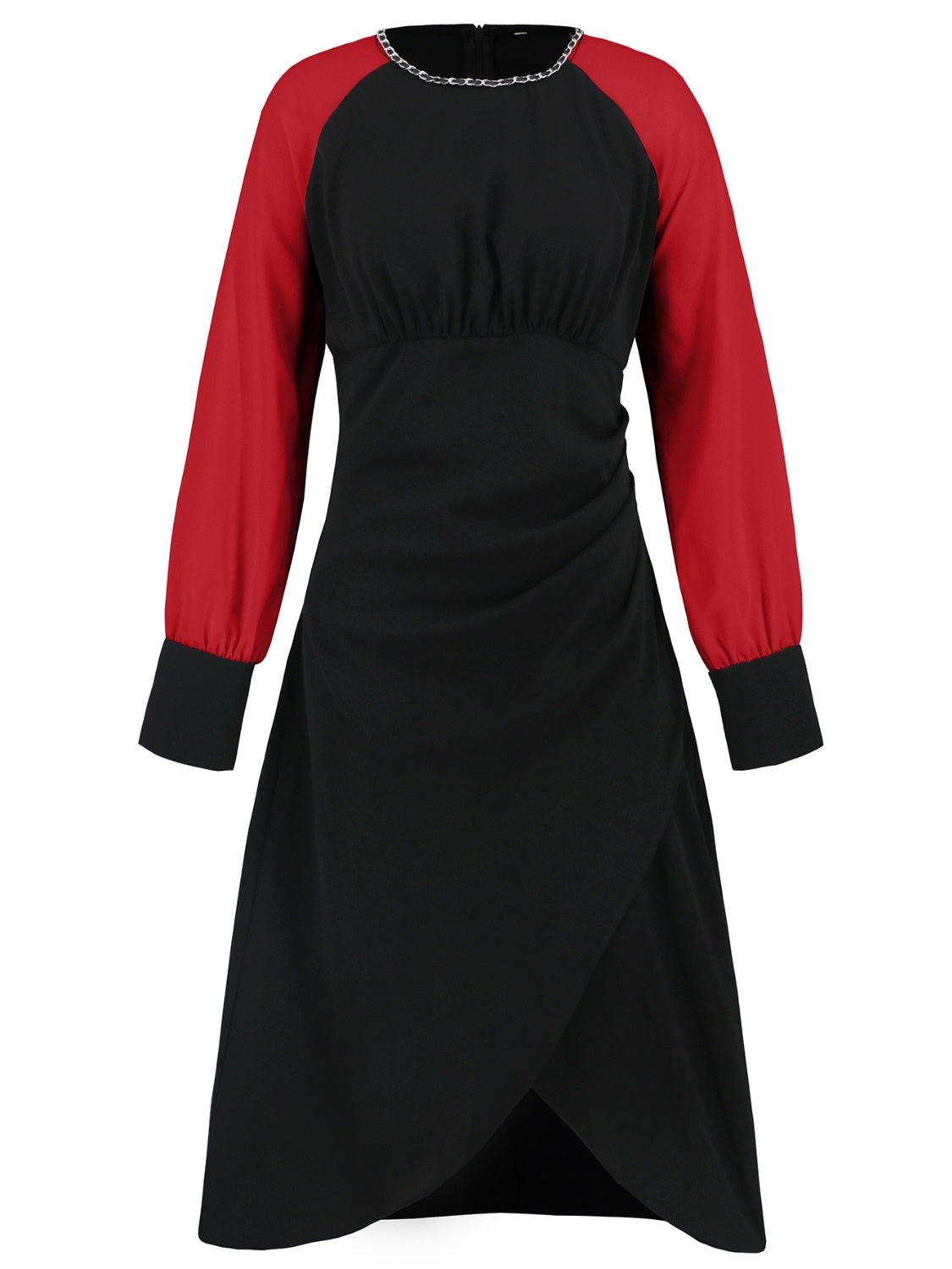 Ruched Contrast Long Sleeve Midi Dress-TOPS / DRESSES-[Adult]-[Female]-2022 Online Blue Zone Planet