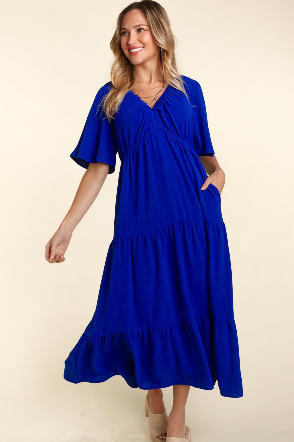 Haptics Tiered Babydoll Maxi Dress with Side Pocket-TOPS / DRESSES-[Adult]-[Female]-2022 Online Blue Zone Planet