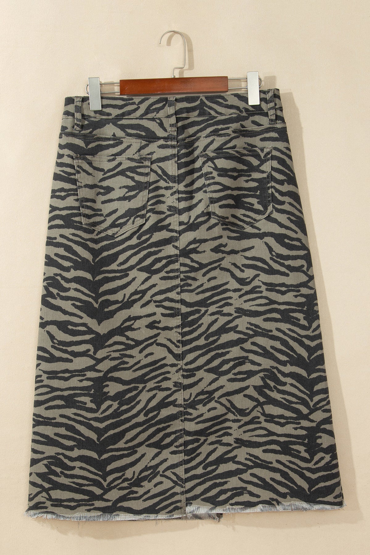 Brown Leopard Print Side Split Frayed Hem Denim Midi Skirt-Bottoms/Skirts & Petticoat-[Adult]-[Female]-2022 Online Blue Zone Planet