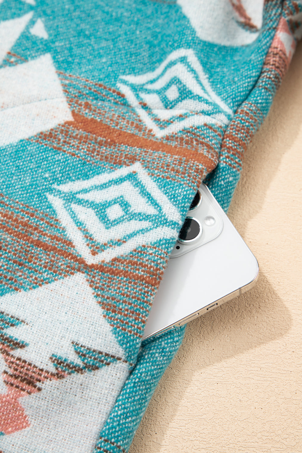 Green Quarter Zip Elastic Cuffs Aztec Sweatshirt-Tops/Sweatshirts & Hoodies-[Adult]-[Female]-2022 Online Blue Zone Planet