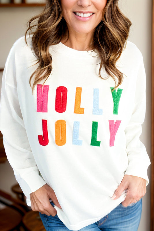 HOLLY JOLLY Round Neck Long Sleeve Top-TOPS / DRESSES-[Adult]-[Female]-White-S-2022 Online Blue Zone Planet