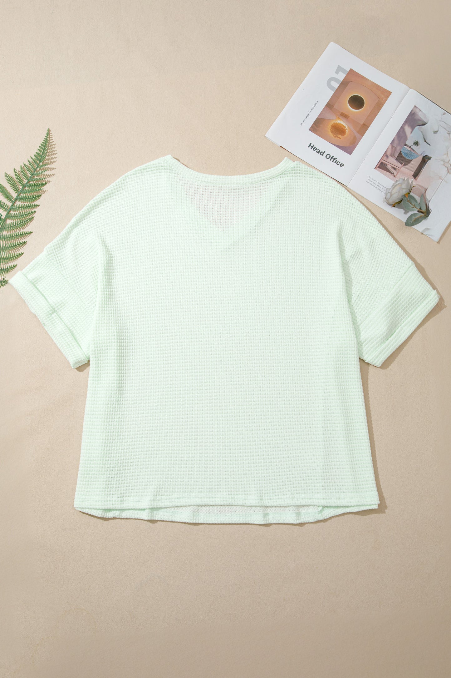 Wisteria V Neck Short Sleeve Plus Size Waffle Knit Top-Plus Size/Plus Size Tops/Plus Size Tops & Tees-[Adult]-[Female]-2022 Online Blue Zone Planet