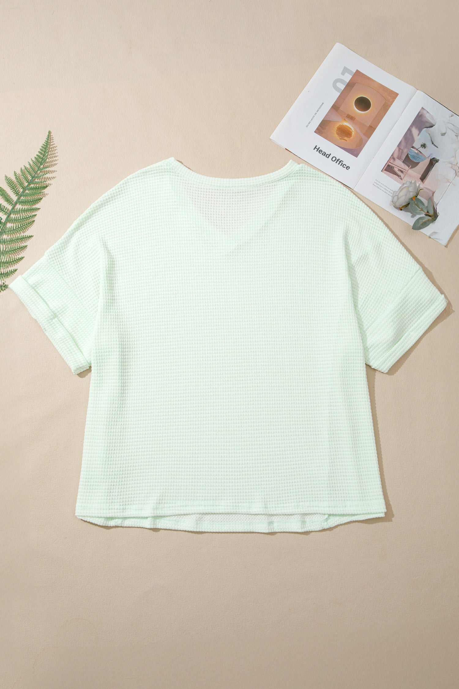 Wisteria V Neck Short Sleeve Plus Size Waffle Knit Top-Plus Size/Plus Size Tops/Plus Size Tops & Tees-[Adult]-[Female]-2022 Online Blue Zone Planet