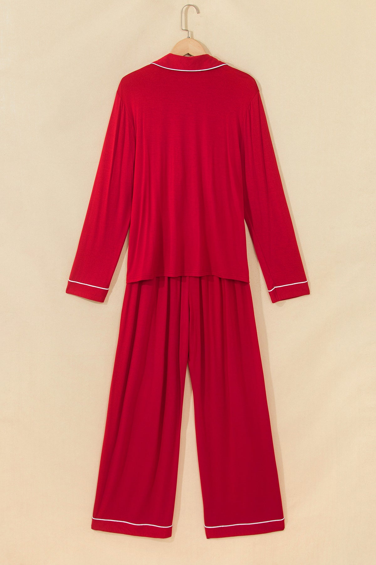 Racing Red Bow Pocket Detail Long Sleeve Shirt 2pcs Pajama Set-Loungewear & Sleepwear/Loungewear-[Adult]-[Female]-2022 Online Blue Zone Planet