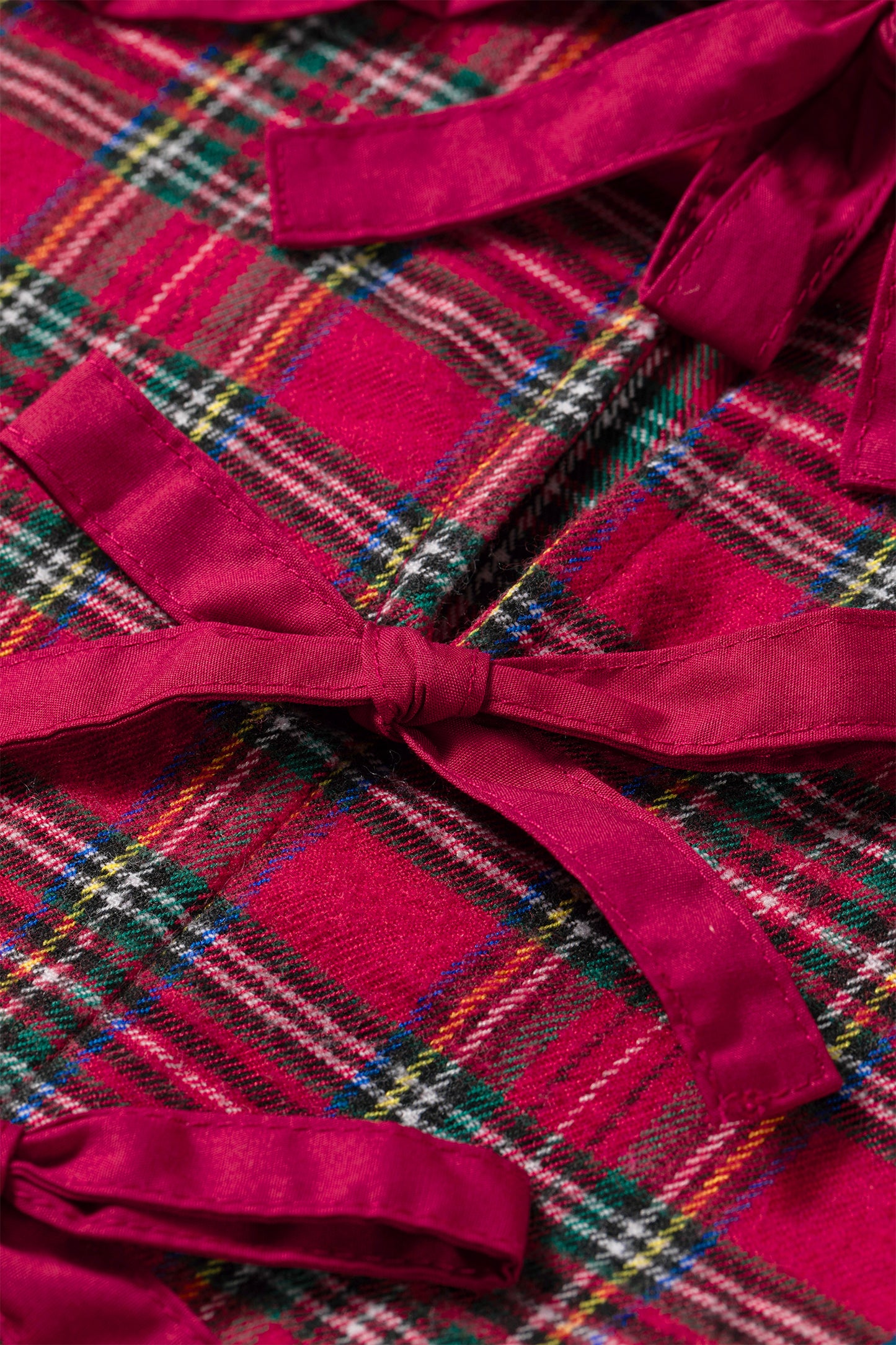 Red Plaid Tie Neck Ruffle Cuffs Long Sleeve Shift Blouse-Tops/Blouses & Shirts-[Adult]-[Female]-2022 Online Blue Zone Planet