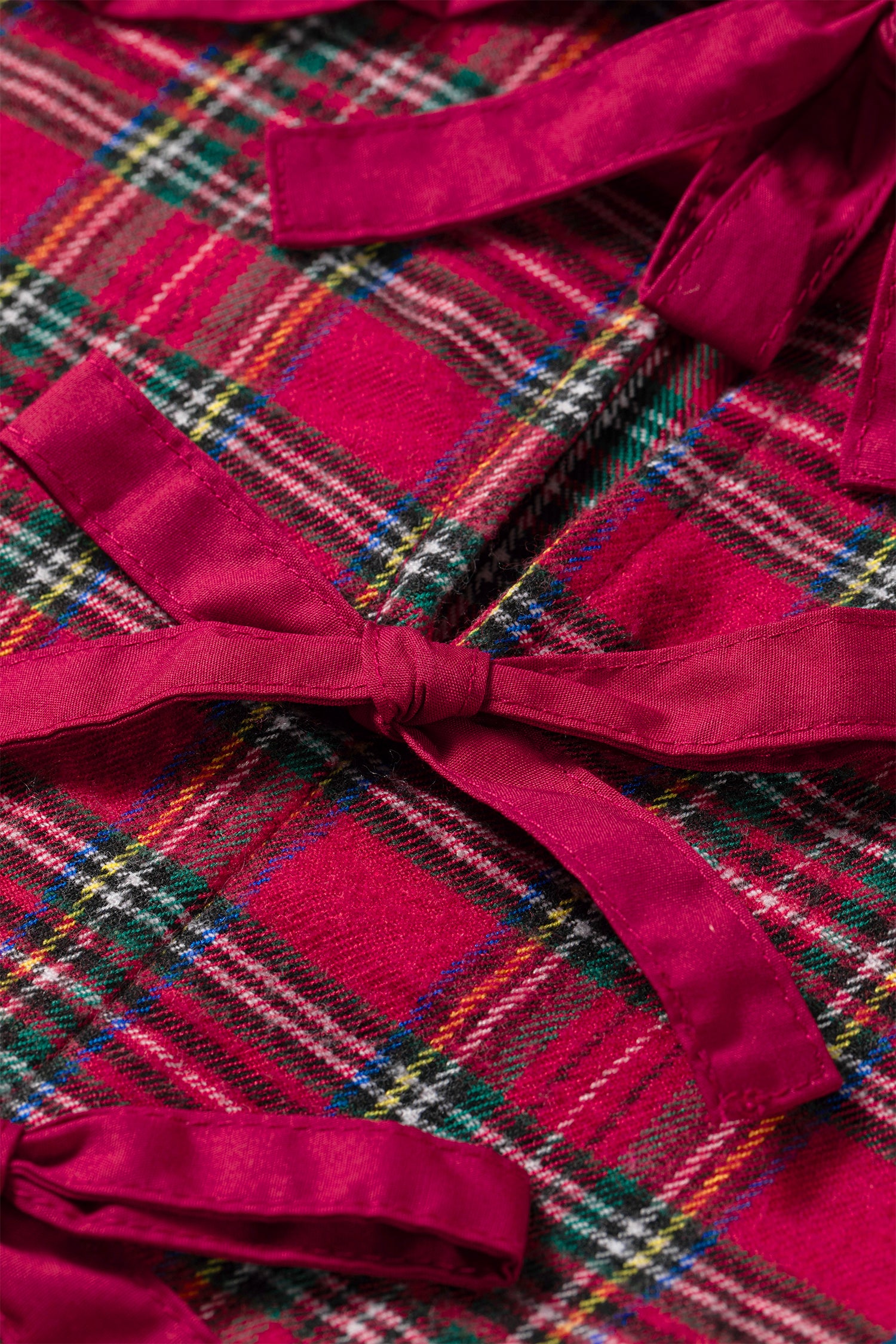 Red Plaid Tie Neck Ruffle Cuffs Long Sleeve Shift Blouse-Tops/Blouses & Shirts-[Adult]-[Female]-2022 Online Blue Zone Planet