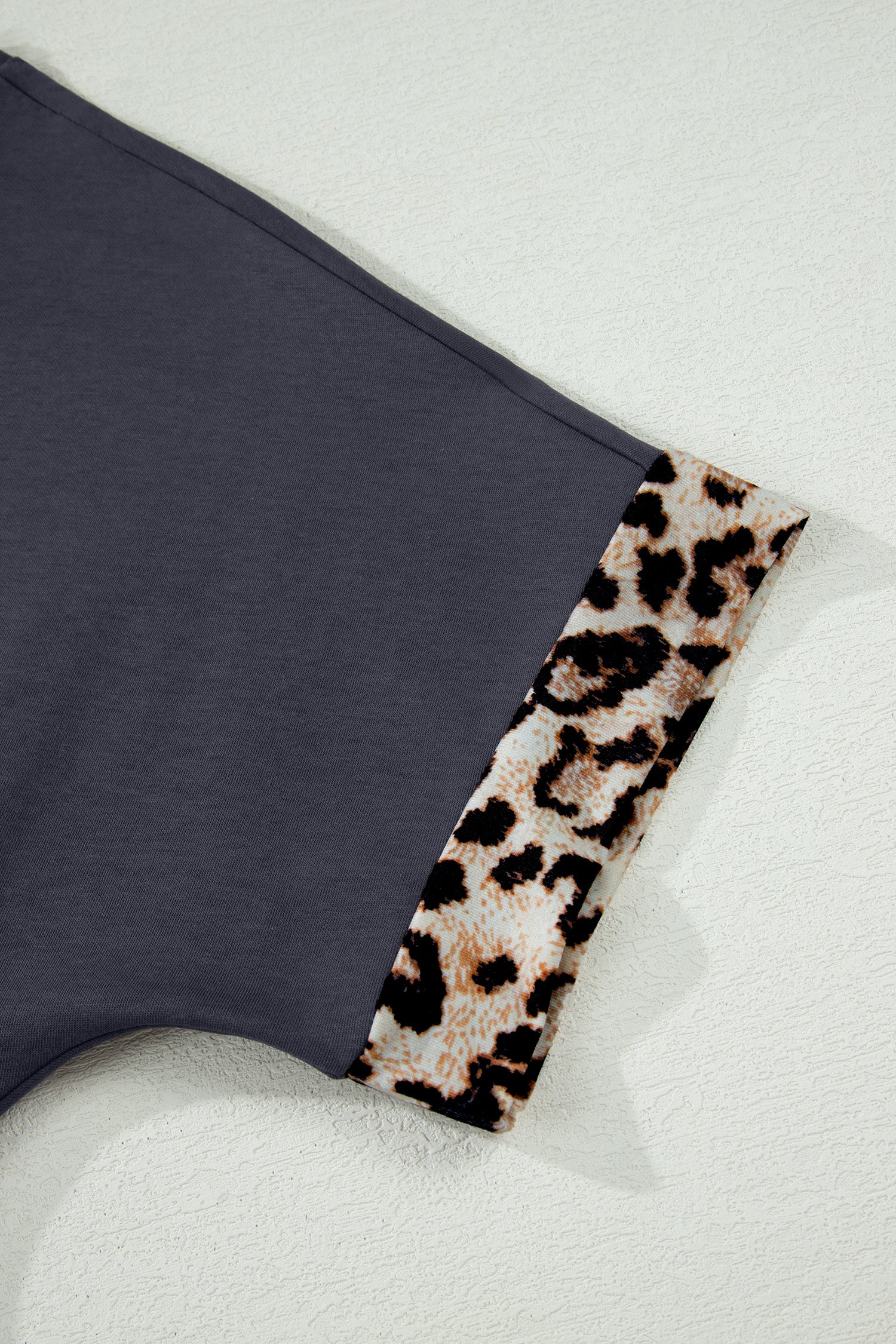 Dark Grey Contrast Leopard Bow Patched Short Sleeve T Shirt Long Dress-TOPS / DRESSES-[Adult]-[Female]-2022 Online Blue Zone Planet