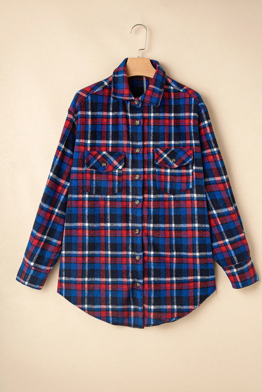 Pocketed Plaid Collared Neck Long Sleeve Shacket-TOPS / DRESSES-[Adult]-[Female]-2022 Online Blue Zone Planet