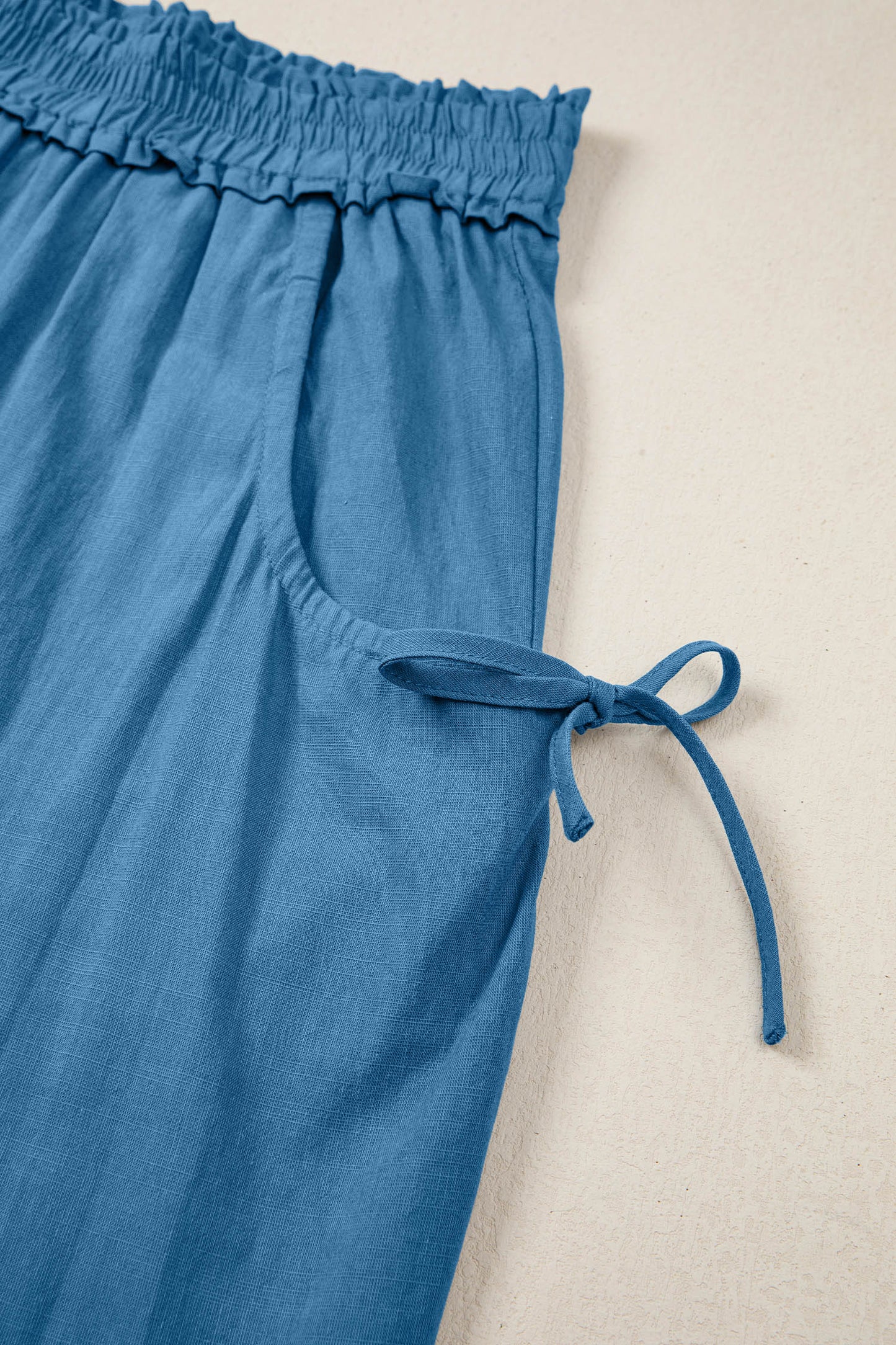 Prussian Blue Smocked Waist Casual Jogger Style Pants-Tops / Dresses-[Adult]-[Female]-2022 Online Blue Zone Planet