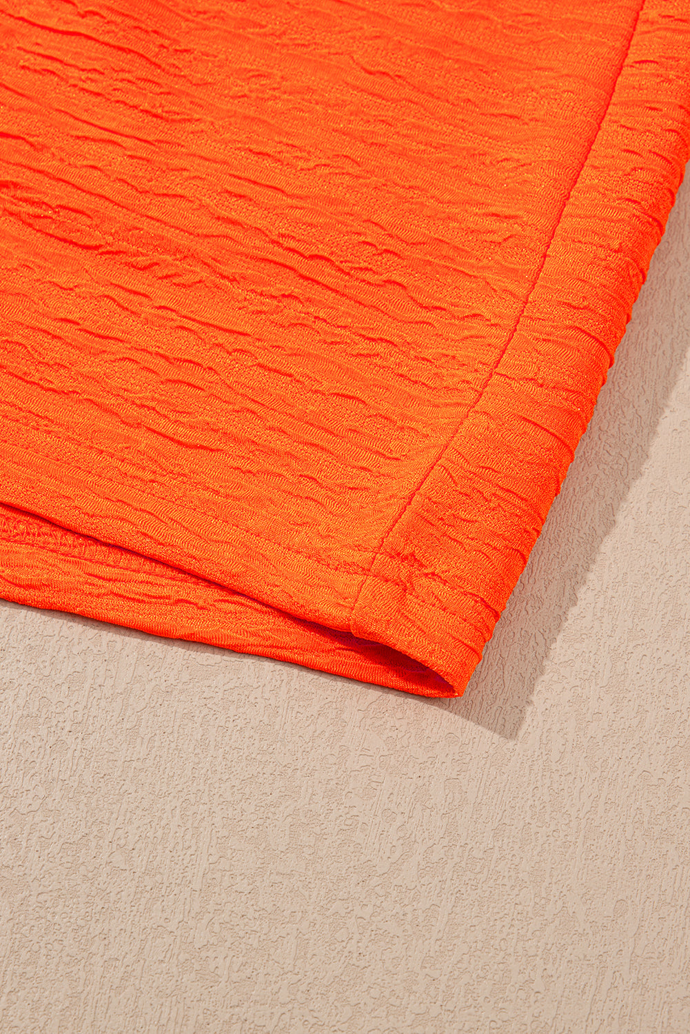 Orange Textured V Neck T Shirt and Shorts Set-Two Piece Sets/Short Sets-[Adult]-[Female]-2022 Online Blue Zone Planet