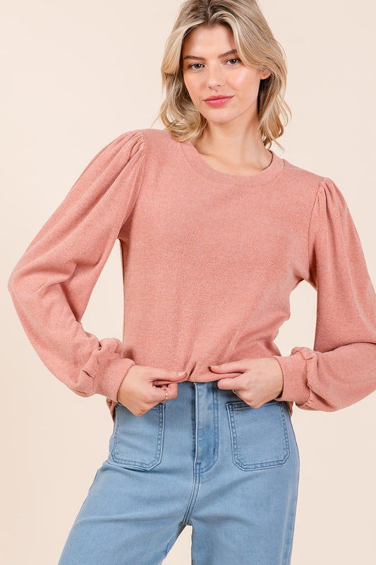 Mittoshop Round Neck Long Sleeve Rib Knit Top-TOPS / DRESSES-[Adult]-[Female]-Coral-S-2022 Online Blue Zone Planet