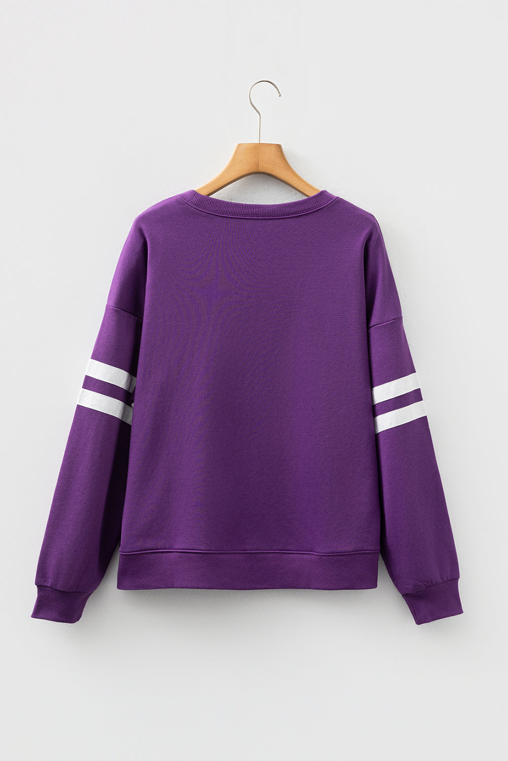 Tillandsia Purple Varsity Striped Detail Drop Shoulder Oversized Sweatshirt-Tops/Sweatshirts & Hoodies-[Adult]-[Female]-2022 Online Blue Zone Planet