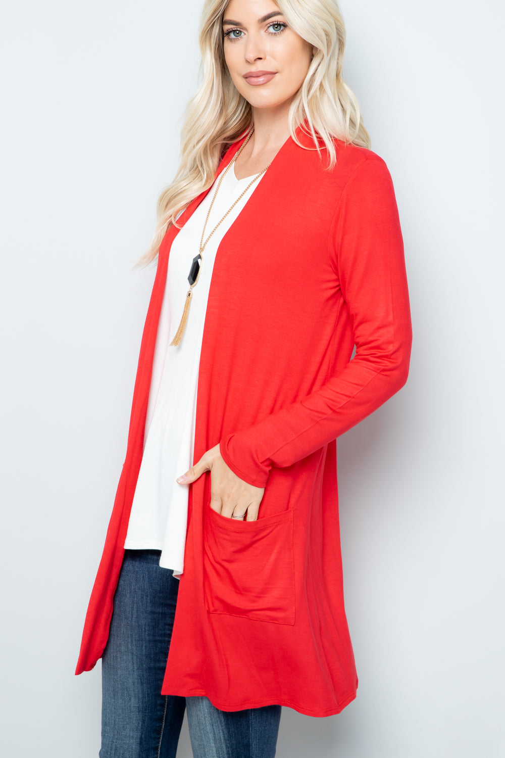 Celeste Full Size Open Front Cardigan with Pockets-TOPS / DRESSES-[Adult]-[Female]-Lt Coral-S-2022 Online Blue Zone Planet