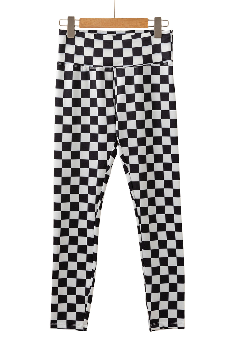 Khaki Checkered Pattern High Waist Skinny Leggings-Leggings-[Adult]-[Female]-2022 Online Blue Zone Planet