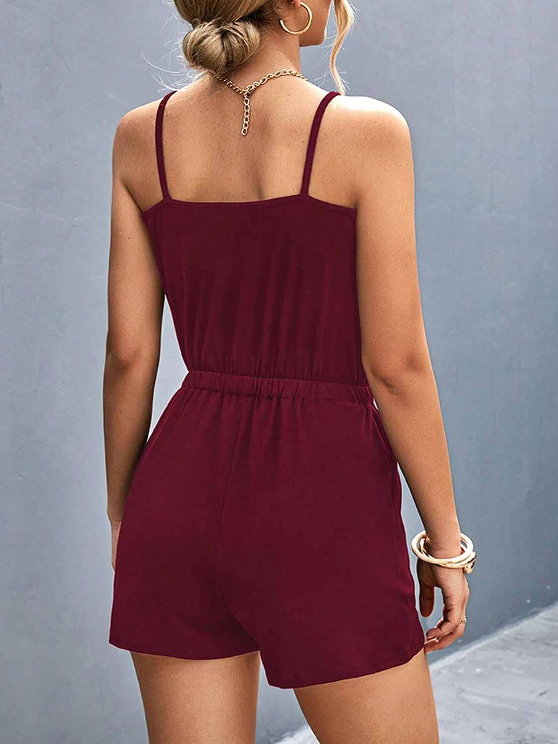 Pocketed Buckle Trim Scoop Neck Romper-TOPS / DRESSES-[Adult]-[Female]-2022 Online Blue Zone Planet