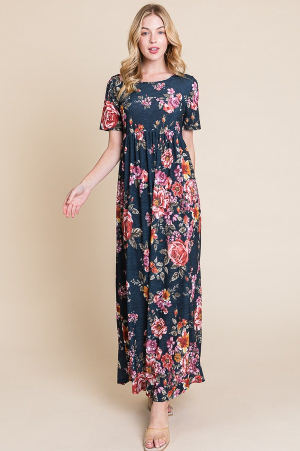 Blue Zone Planet | BOMBOM Floral Short Sleeve Maxi Dress-TOPS / DRESSES-[Adult]-[Female]-Floral-S-2022 Online Blue Zone Planet