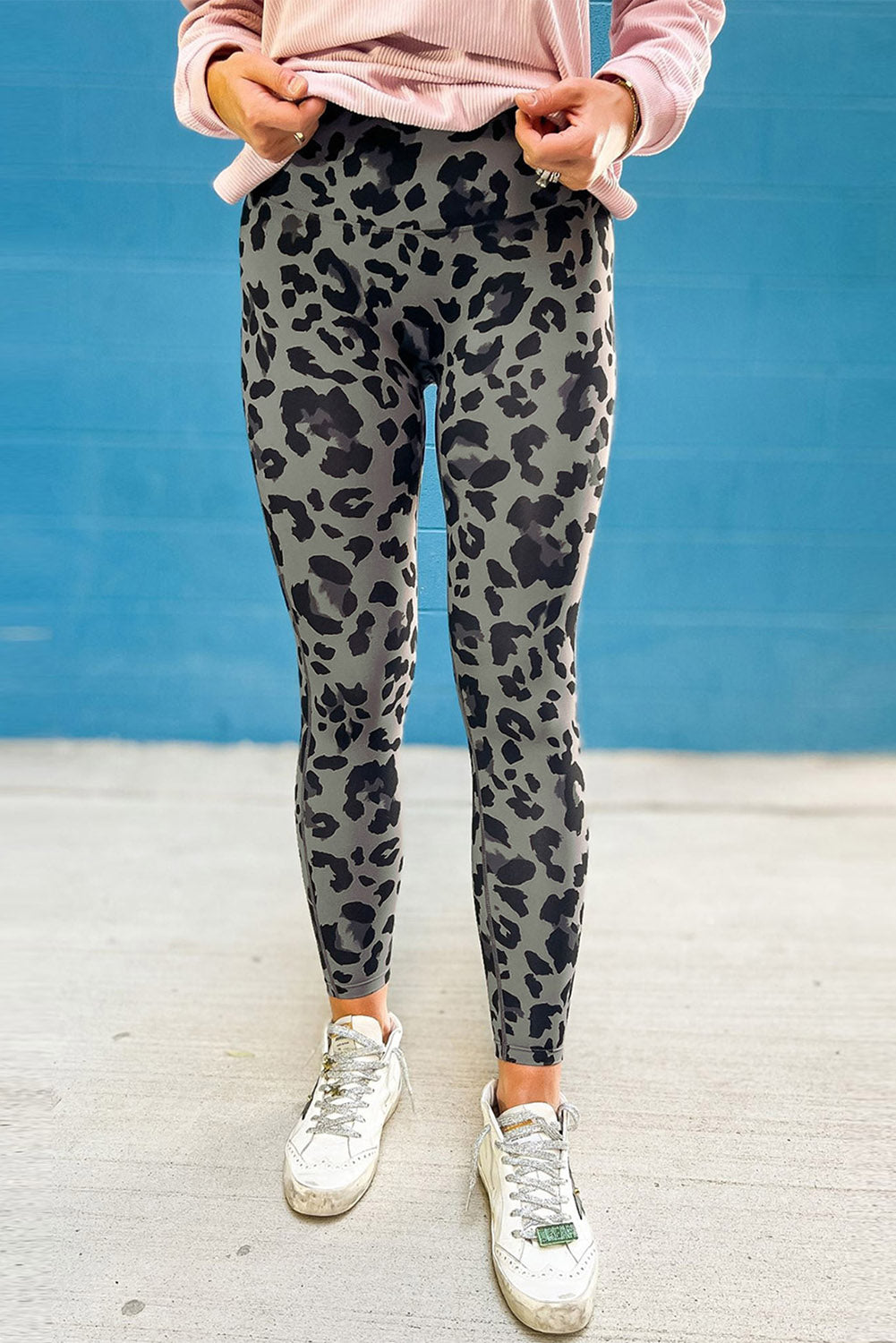 Gray Classic Leopard Print Active Leggings-Bottoms/Leggings-[Adult]-[Female]-2022 Online Blue Zone Planet