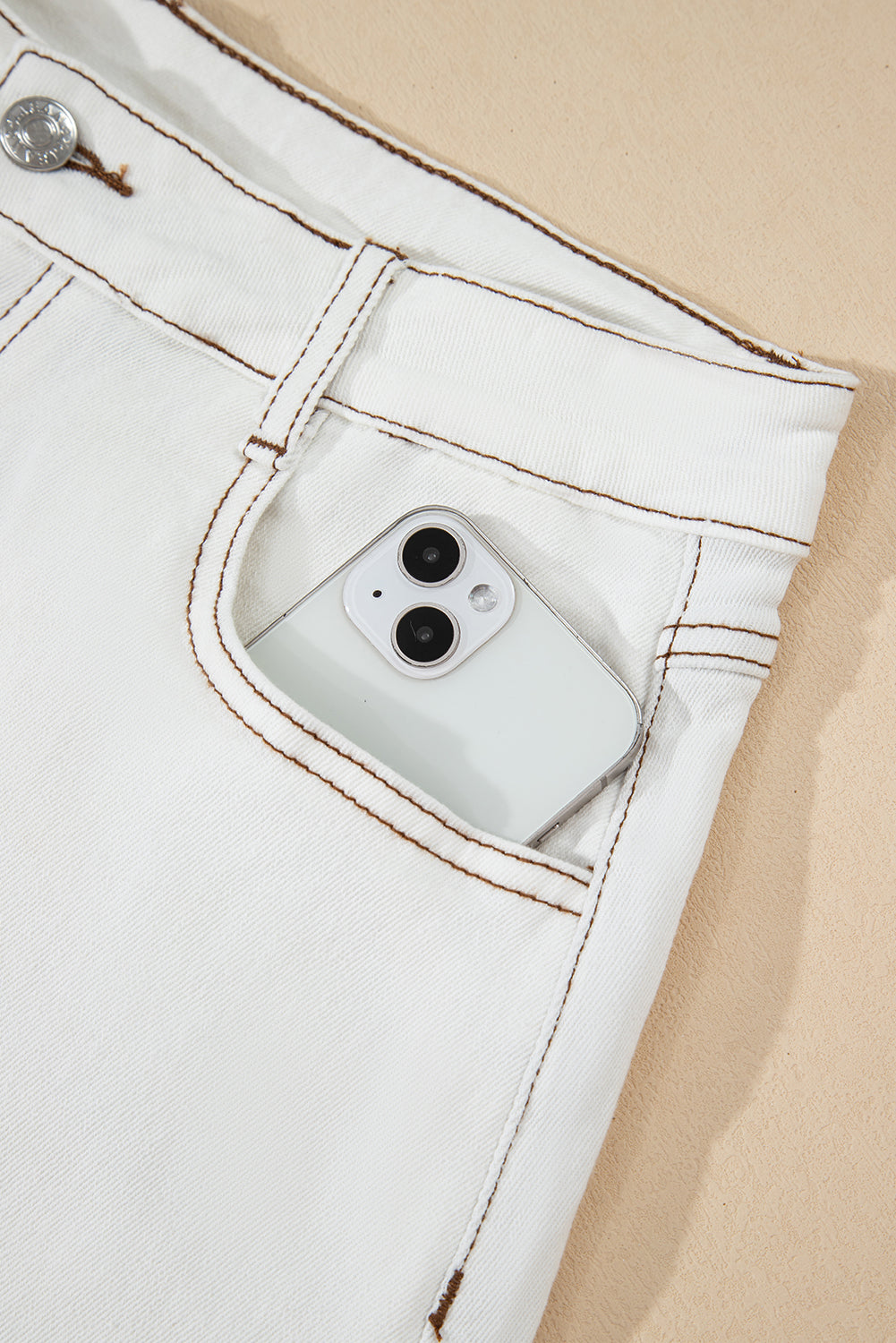 White Raw Hem High Waist Denim Shorts-Bottoms/Denim Shorts-[Adult]-[Female]-2022 Online Blue Zone Planet