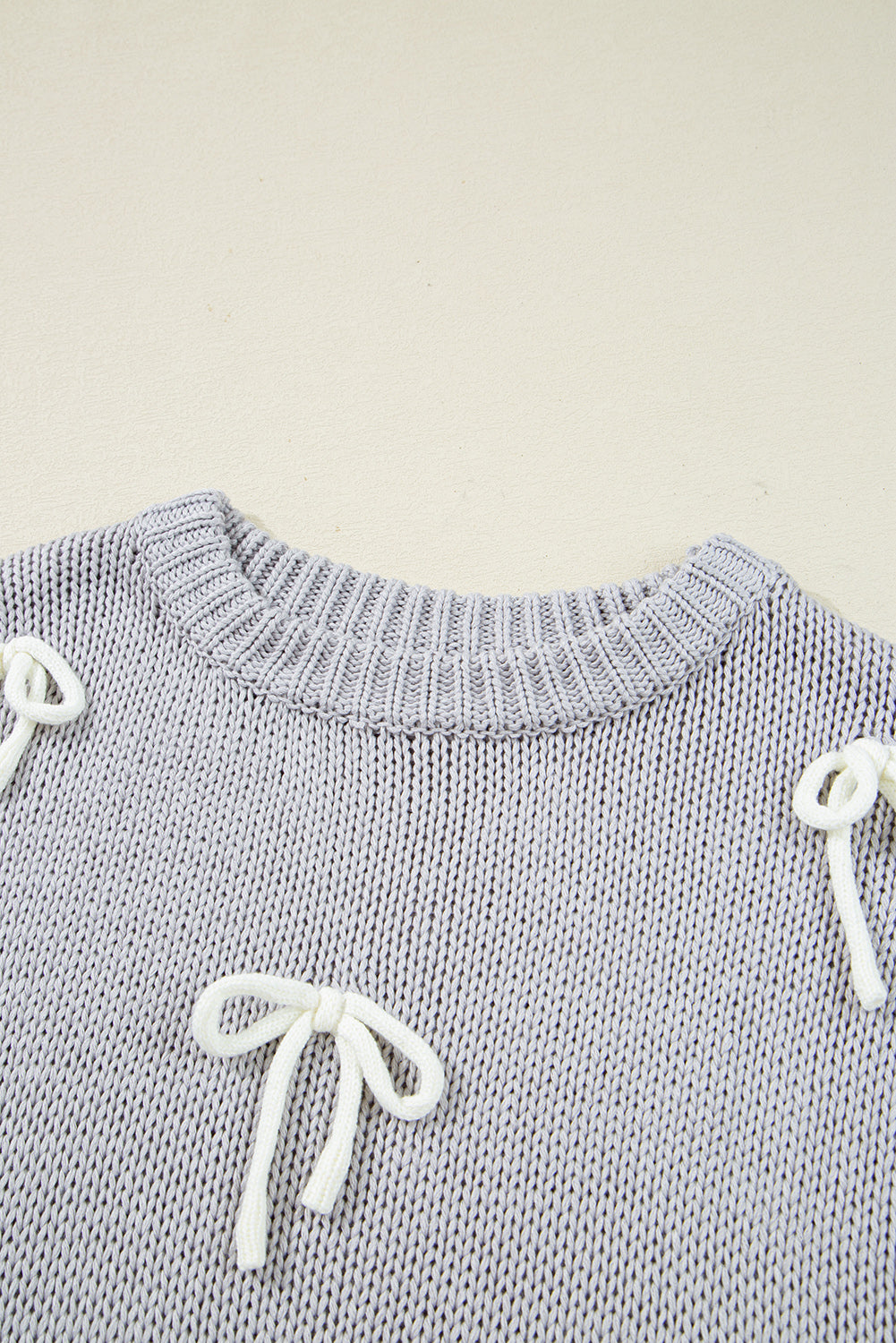 Light Grey Bowknot Applique Cap Sleeve Sweater-TOPS / DRESSES-[Adult]-[Female]-2022 Online Blue Zone Planet