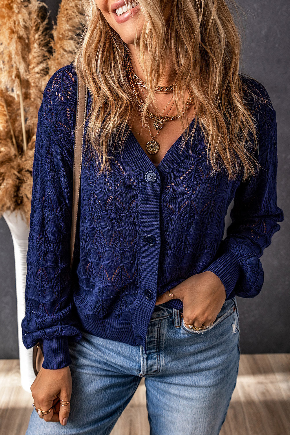 White Lightweight Buttoned Front Crochet Cardigan-TOPS / DRESSES-[Adult]-[Female]-Blue-S-2022 Online Blue Zone Planet