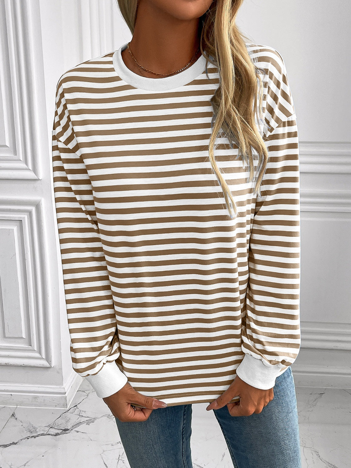 Ivy Lane Striped Round Neck Long Sleeve Sweatshirt-TOPS / DRESSES-[Adult]-[Female]-2022 Online Blue Zone Planet