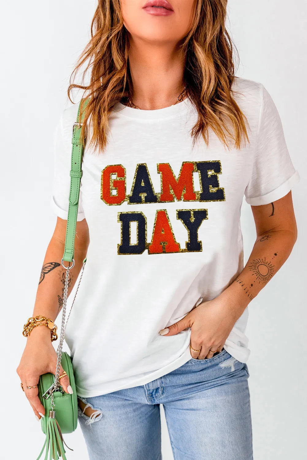 GAME DAY Round Neck Short Sleeve T-Shirt-TOPS / DRESSES-[Adult]-[Female]-2022 Online Blue Zone Planet