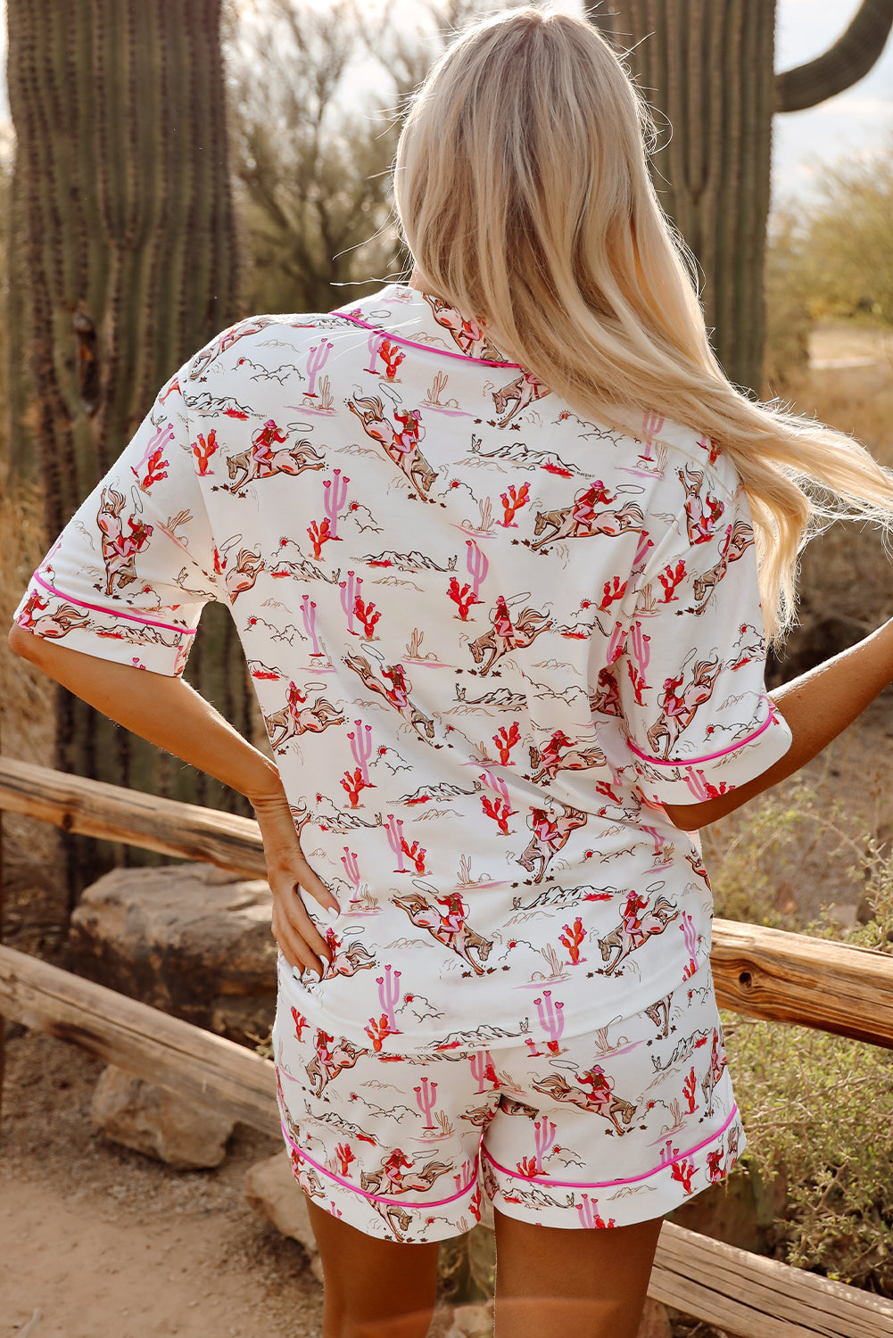 Blue Zone Planet | White Cowgirl Country Print Pajamas Set-Loungewear & Sleepwear/Sleepwear-[Adult]-[Female]-2022 Online Blue Zone Planet
