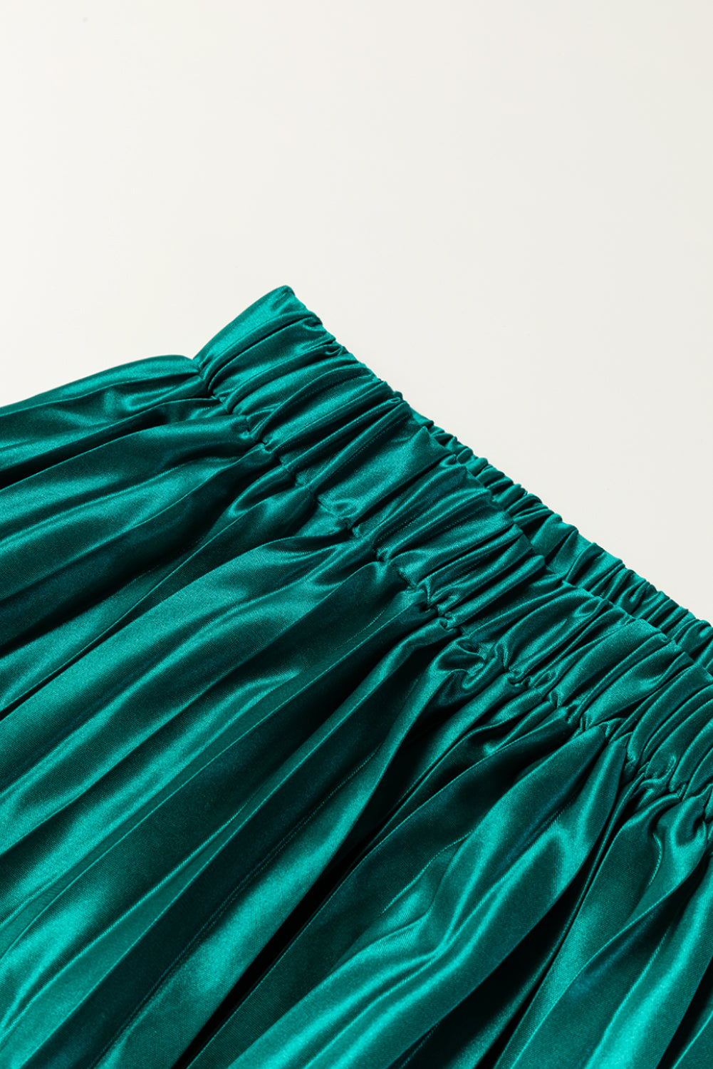 Blackish Green Satin Elastic Waist Pleated Maxi Skirt-Bottoms/Skirts & Petticoat-[Adult]-[Female]-2022 Online Blue Zone Planet