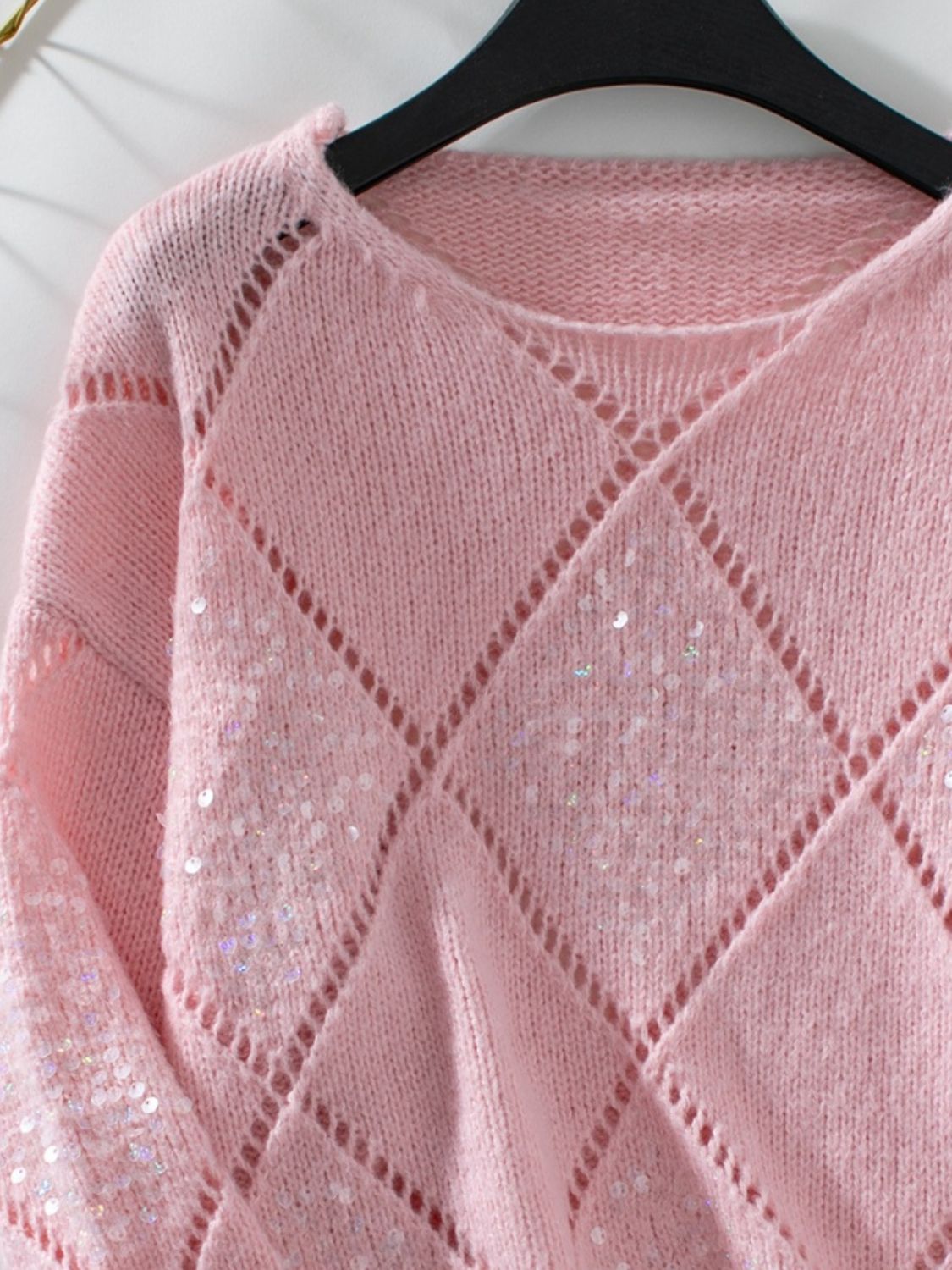 Openwork Round Neck Long Sleeve Knit Top-TOPS / DRESSES-[Adult]-[Female]-2022 Online Blue Zone Planet